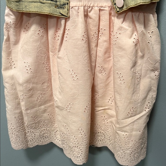 Pink Lace Dress with Denim Vest - Picture 2 of 10